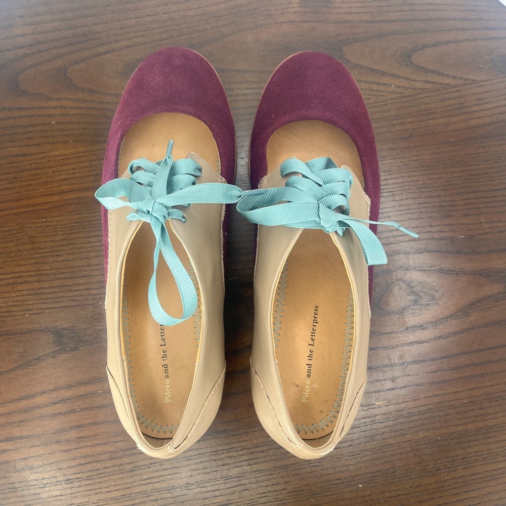 Pilcro And The Letterpress Shoes Women 7M Reddish Purple Suede Mary Jane Lace Up - Picture 11 of 16